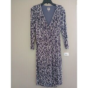 NWT Anne Klein Giselle Grey Combo Criss Cross Long Sleeve Dress Size 12